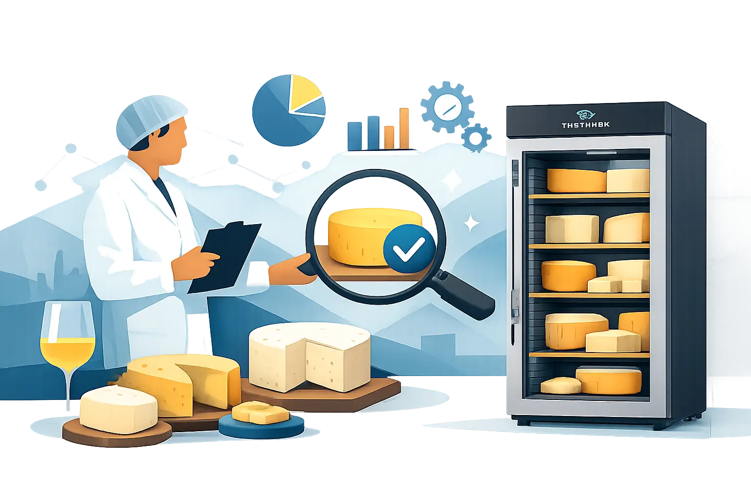 Guia de afinação de queijo com controlo profissional